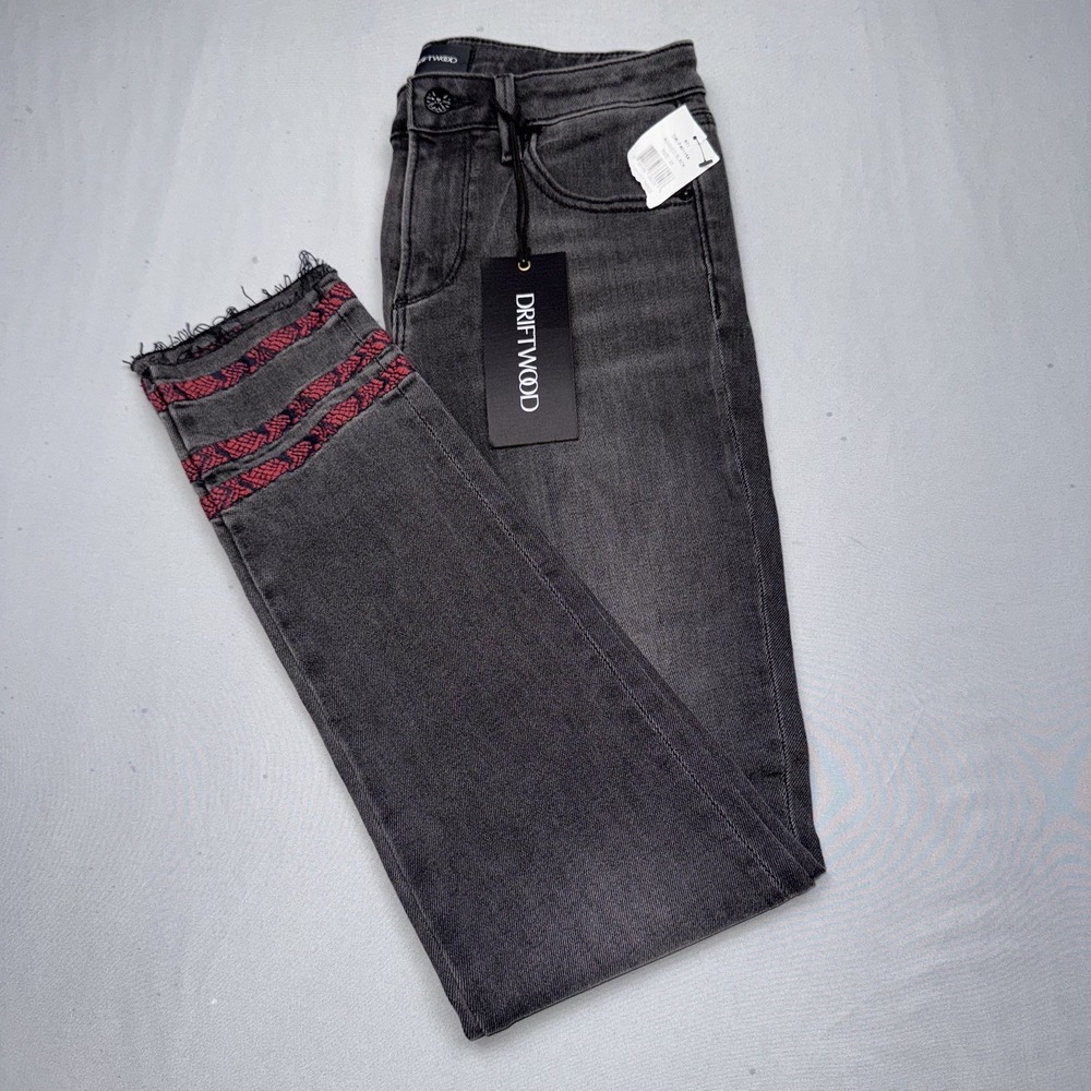 NWT Driftwood Jackie Women's Embroidered Snakeskin Black Denim Jeans Size 25